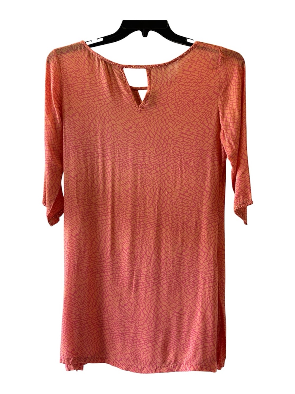 PINEAPPLES Hand Made Beaded Keyhole Tunic Top XS Pink/Orange